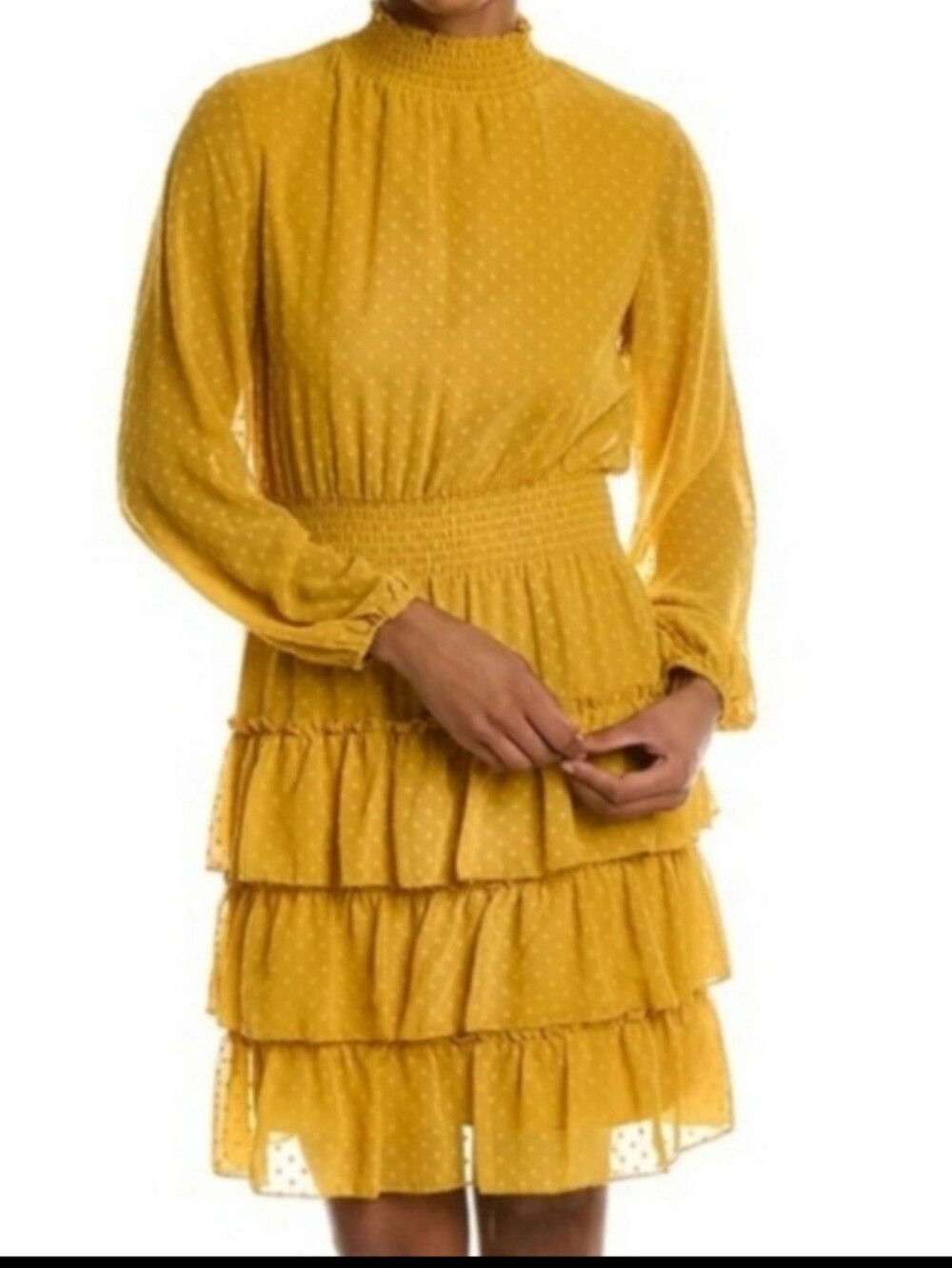NANETTE LEPORE chiffon tiered, high neck, long sleeve dress. Size 12
